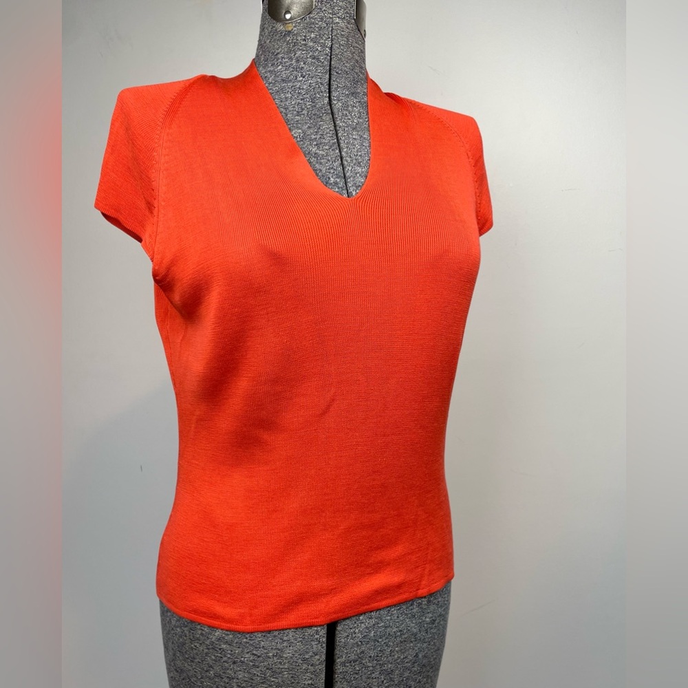 Silk 1990s Womens Top orange rib knit cap sleeve orange Biline For Canada